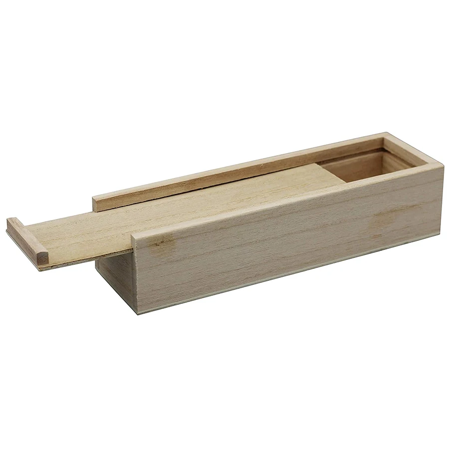 Wholesale Sturdy Unfinished Rectangle Box Wooden Pencil Trinket Storage Box With Slide Lid Top