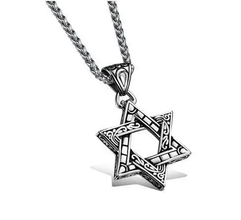 stainless steel chain Double-sided hexagram necklace pendant Hiphop students couple pendant men and women hanging necklace