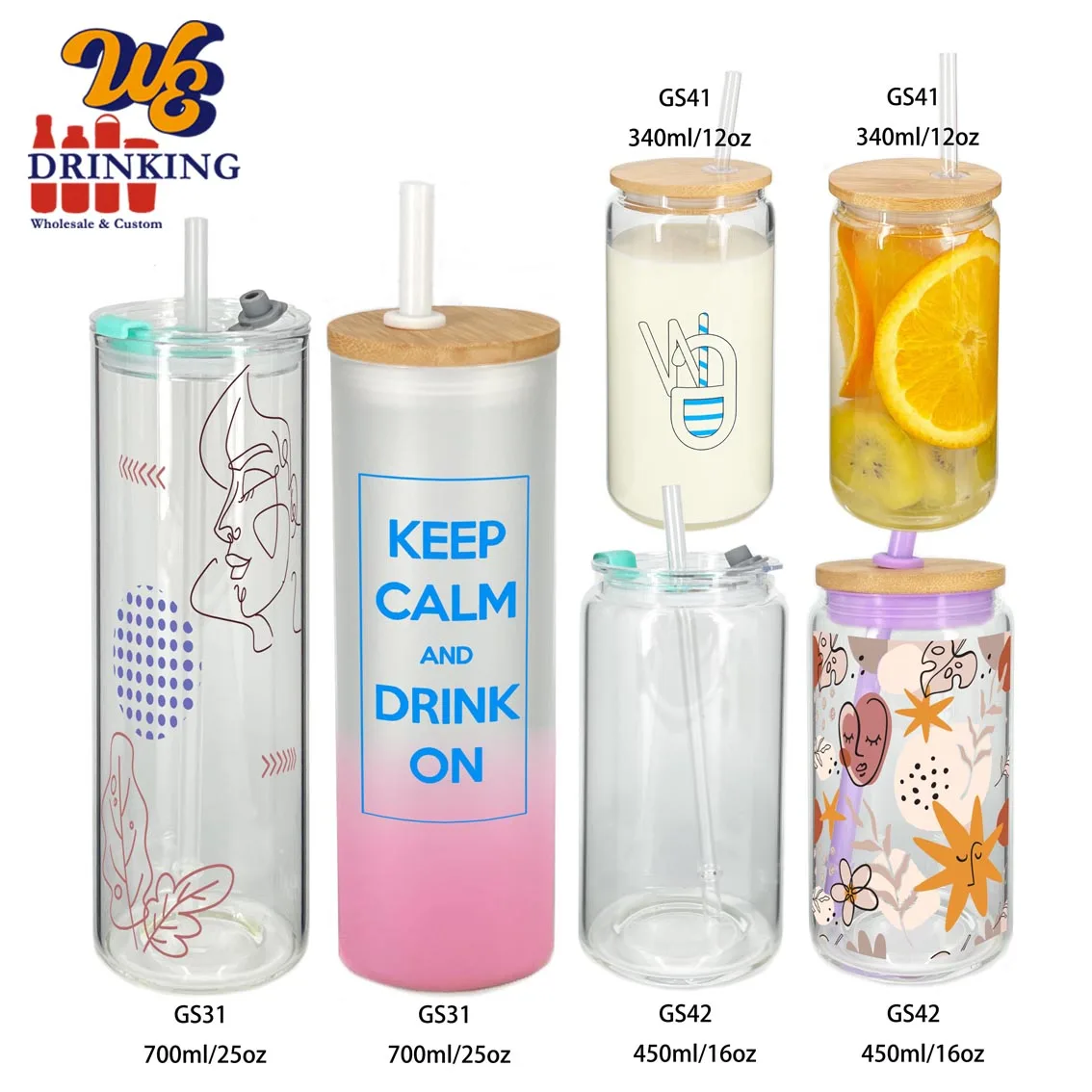New 12oz 16oz 25oz Hot Sublimation Straight Glass Bamboo Water Cup with Updated Better Bamboo Lid and Straw
