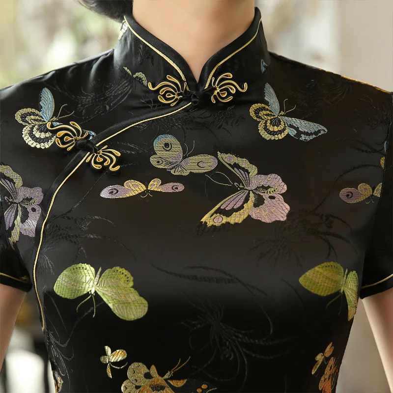 C0141 Elegant Short-sleeved Vintage Wholesale New Long Printed Cheongsam