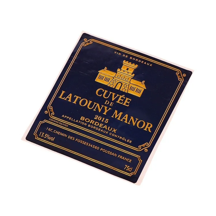 Custom private thermal wine bottle label shiny waterproof label sticker