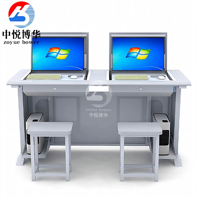 Multimedia Classroom Flip Computer Desk Flip Up LCD Monitor Training Classroom Desk Table Host External