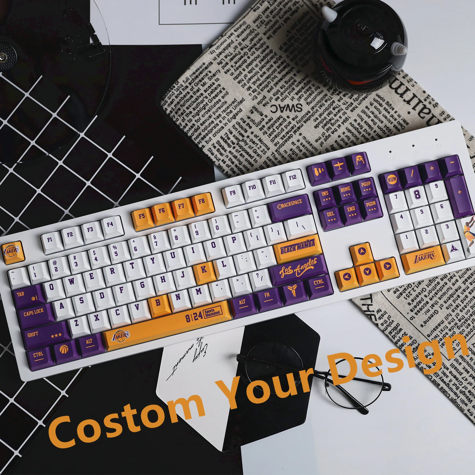 HZGAMER 115keys Purple Gold PBT Keycap CHERRY OEM Profile Customized Keycap Dye Sublimation Keycaps