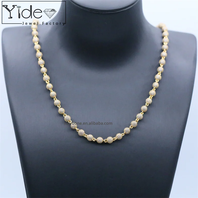 Wholesale Iced Out Jewelry Hip Hop Men Bling Necklace Micro Pave Diamond Ball Beads Link Chain
