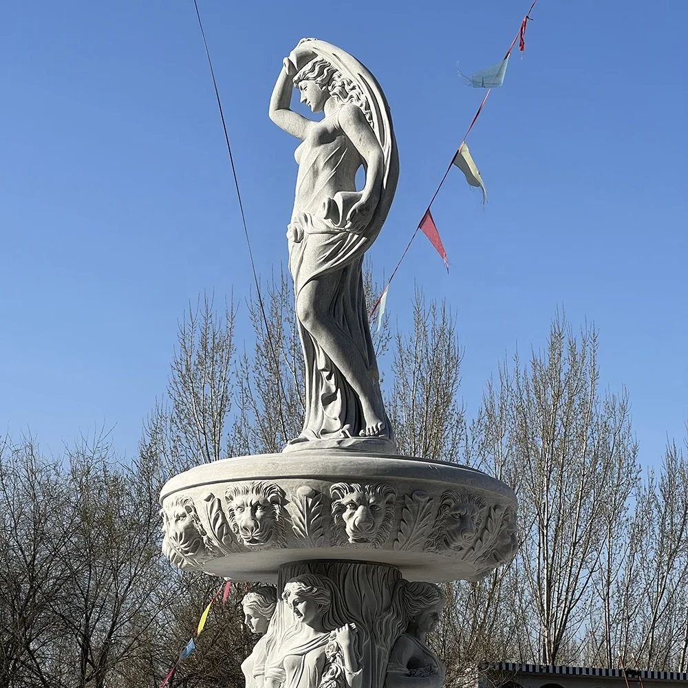 Marble Water Fountain for Sale Grey Outdoor Modern Garden Ornaments Villa 100% Hand Carved Natural Stone Color Customized Size