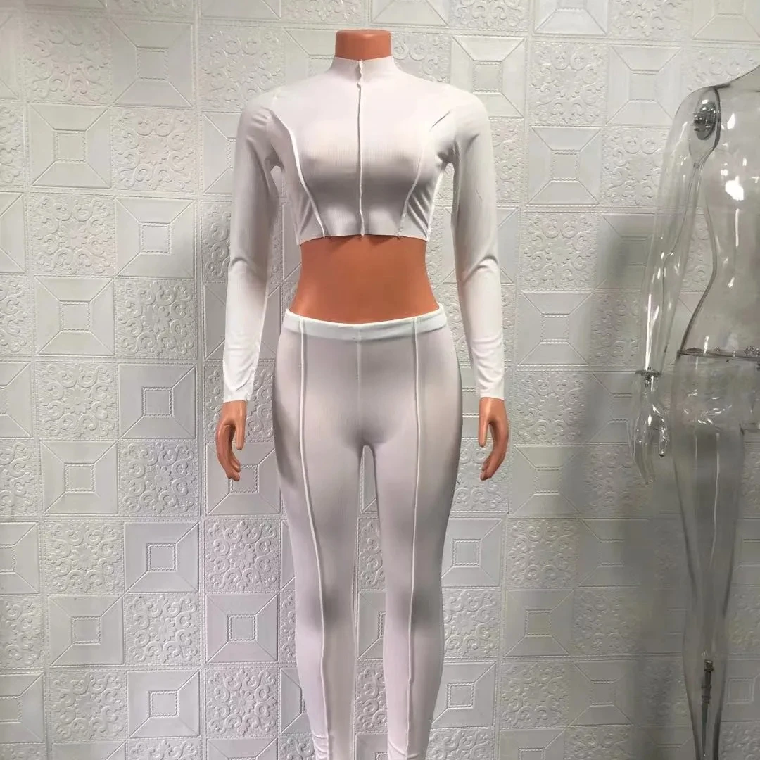 2024 New design fall reverse design women High collar bodysuit high waist jogger sportswear women two piece pant for women