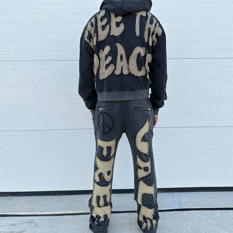 Top Quality 100%Cotton French Terry Vintage Acid Washed Custom Embroidery Patch Men Sweatshirt Oversize Hoodie