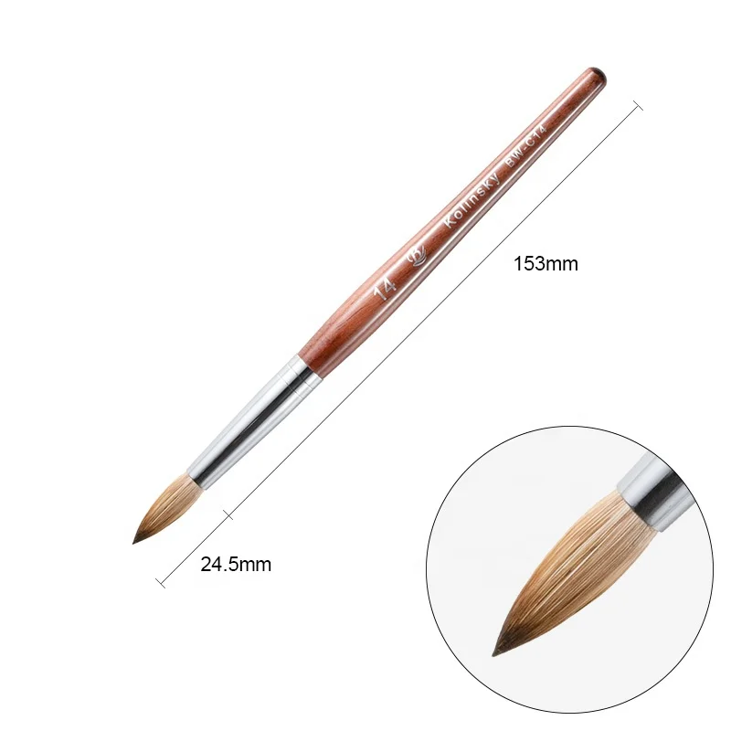 Professional 3D Kolinsky hair Nail Art Brush Set Acrylic Nail Brush with Wood Handle Synthetic Metal Material for Nail Beauty