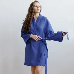 Kimono Robes 100% Cotton And Linen Solid Color Long-sleeved Cardigan Pajamas Outerwear Ladies Pajamas Home Clothes