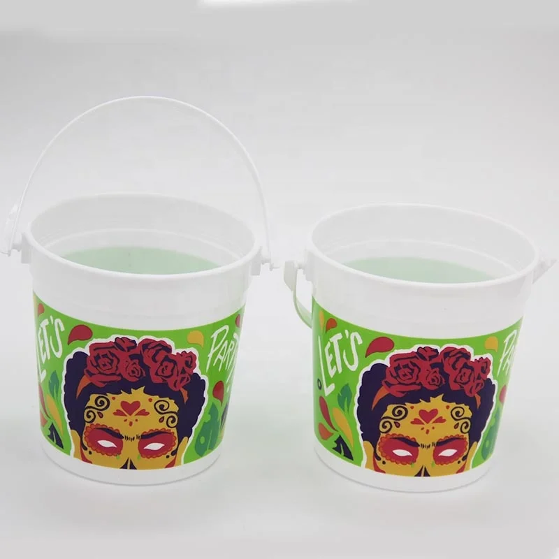 BPA Free Reusable Plastic Rum Bucket Clear Drinking Bucket 32 oz Plastic Punch Pail With Handles