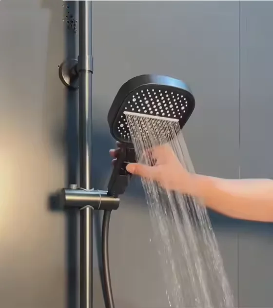 2023 Factory Direct Tiktok Sale Piano Key 5 Button Digital Display Bathroom Waterfall Rainfall Gun Metal Shower Set With Mixer