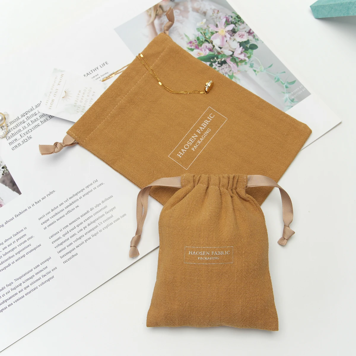 Hot Stamping Logo Custom Cotton Candle Bags Washing Cotton Candle Packaging Bags