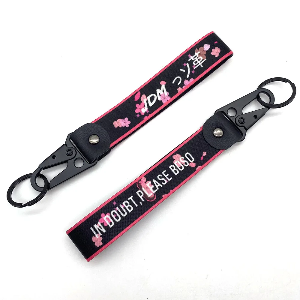 YYX Anime JDM Wristlet Keychain Lanyard Key Strap Two Sides print Nylon Rings Car Motorcycle Moto Bike Key Tag