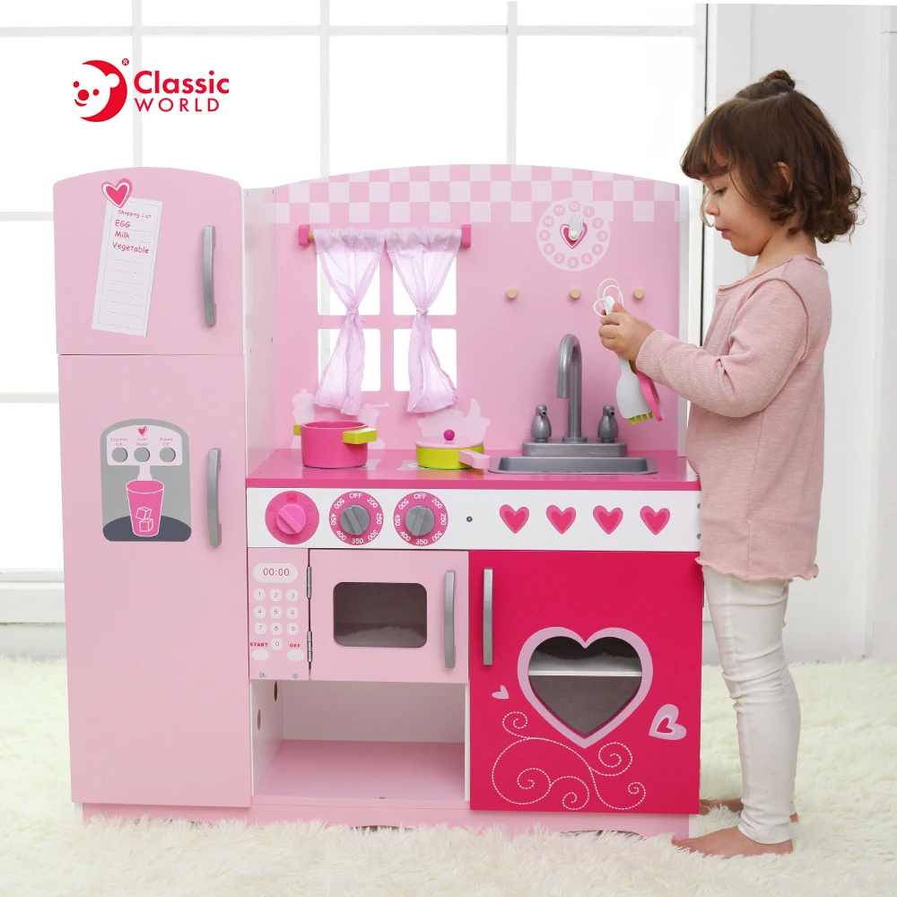 Kids Role Play Wooden Pink Kitchen Wooden Toys for Girls