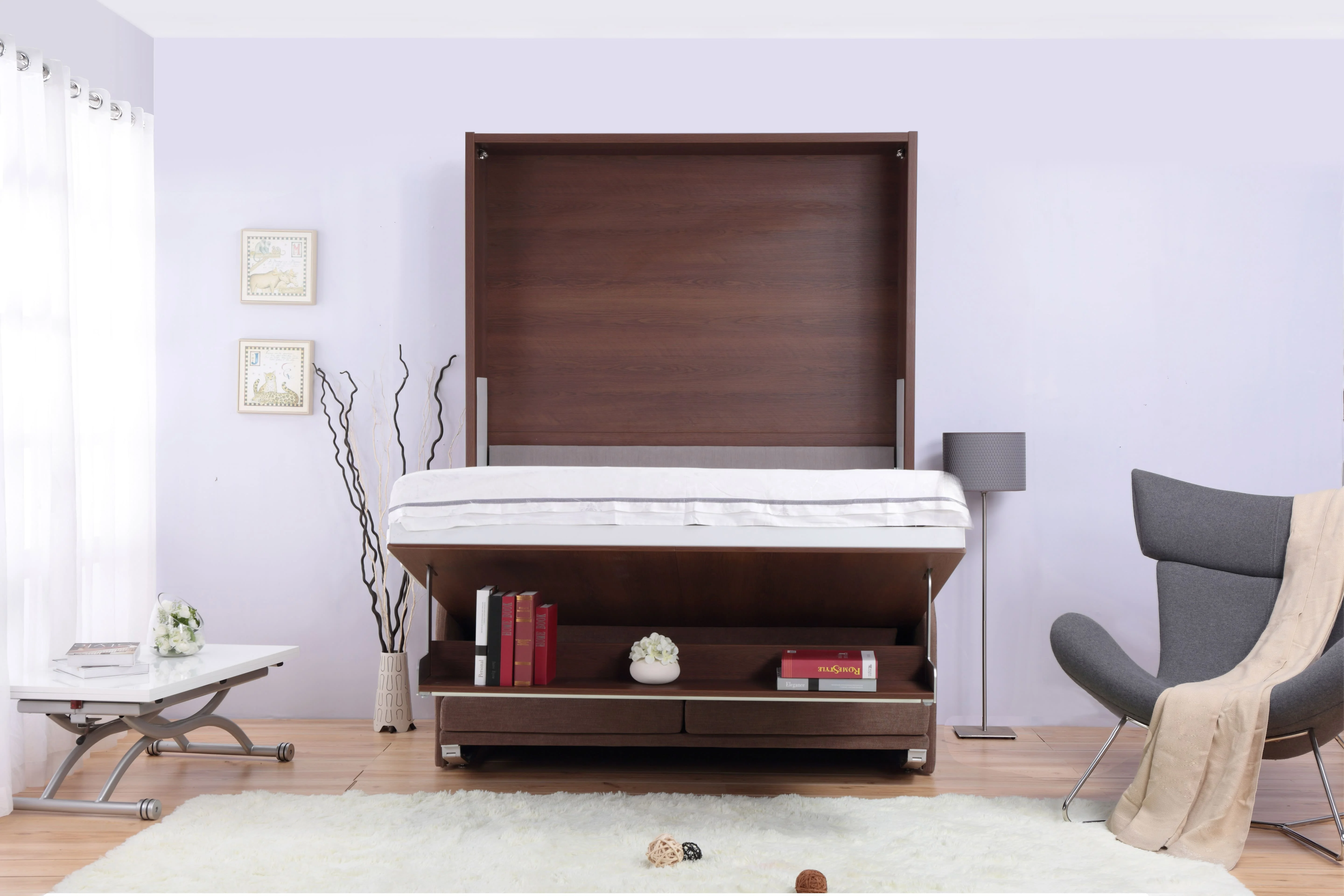 Foldable Bed Wall Murphy Sofa Free Standing Wall Bed With Book Shelf And Sofa/Arm For Apartment