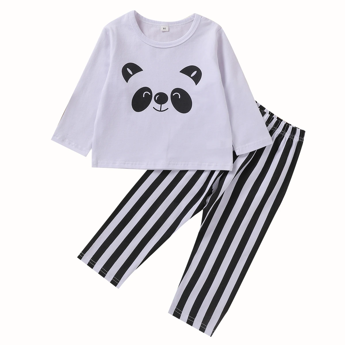 2021 spring kids cartoon pajamas cute panda Black and white striped pants sets sleepwear with high quality children sets