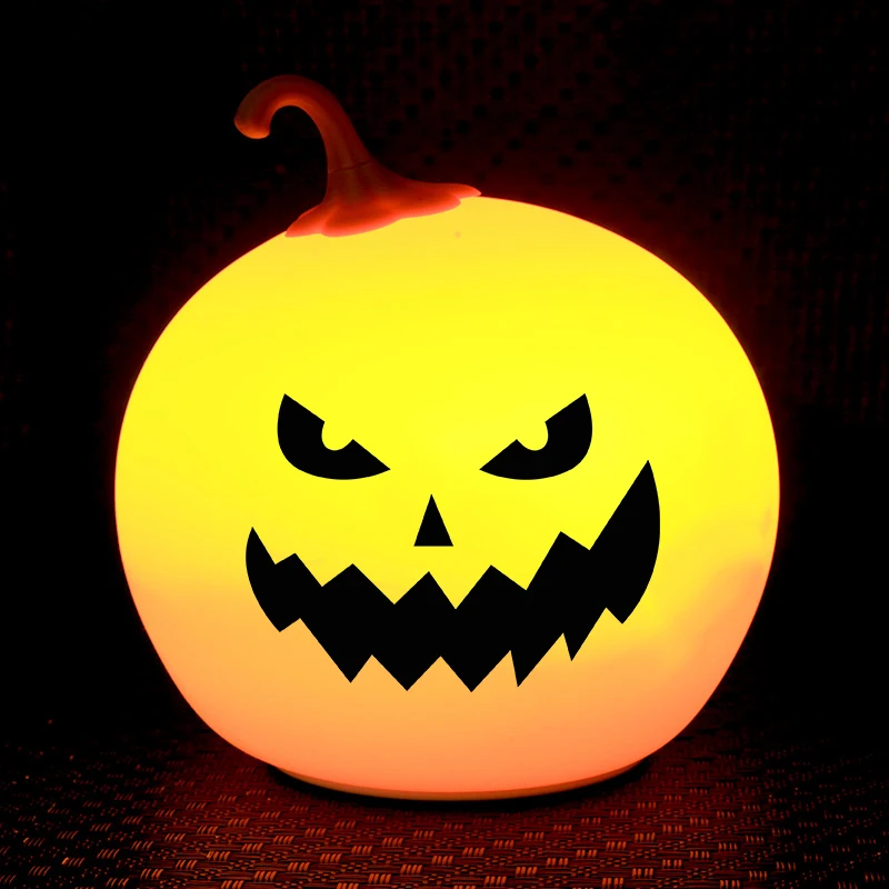 Halloween Pumpkin Kids Night Light, Lights 7 Color LED Silicone Touch Dimmable Baby Birthday Boys Girls Gifts Squishy Night Lamp