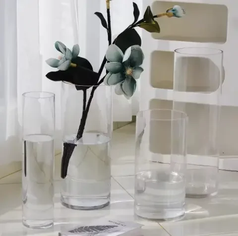 Cylindrical Glass Holder Floral Arrangement Vase Glass Tube Home Decor Cylinder Vase Customizable Minimalist Clear Glass Flower