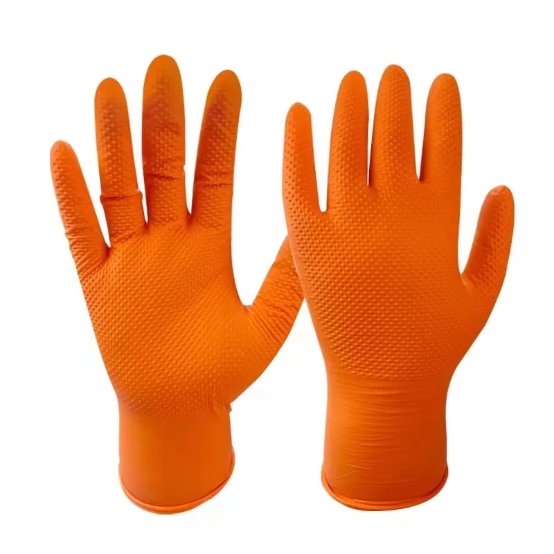 8 mil nitrile orange diamond gloves making machine price powder free grip heavy duty