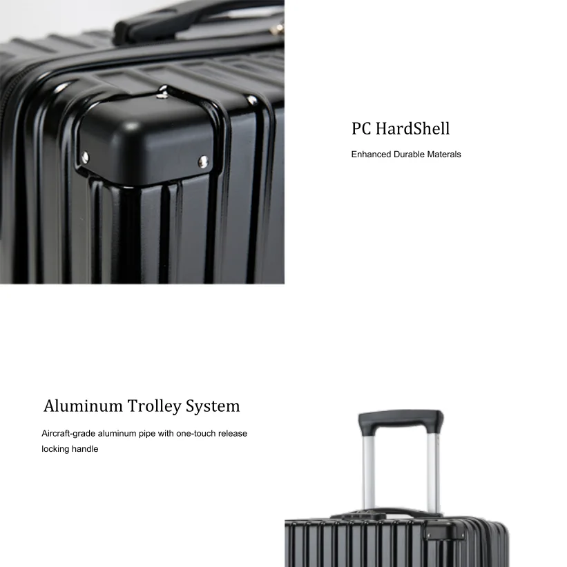 High quality business aluminum frame suitcase PC cart luggage cabin size luggage boarding box