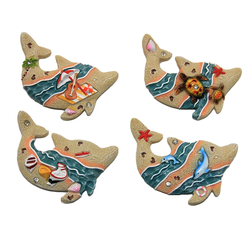 Creative dolphin shape beach design polyresin fridge magnet Resin fridge magnet with beautiful marine life figurines for decor