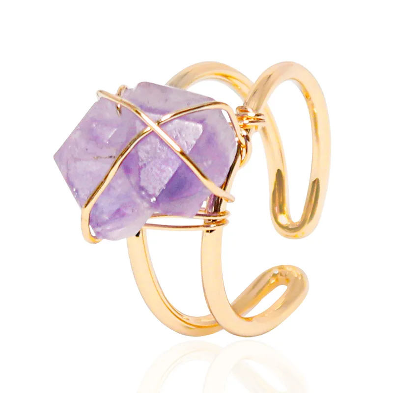 Kingcome New Design Natural Healing Crystal Rings Irregular Gold Wrapped Colorful Original Natural Stone Handmade Rings
