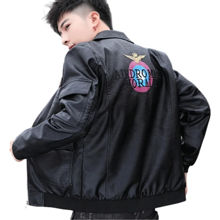 
Hot selling custom motorcycle jacket plus size letter printed leather jacket windbreaker for men black 