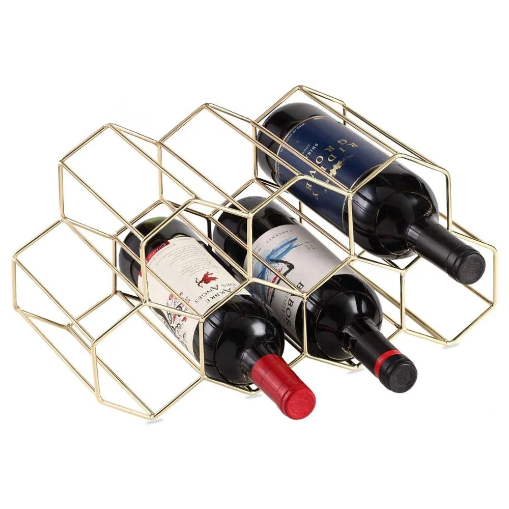 
9 Bottles Metal Wine Rack Countertop Free-stand Wine Storage Holder Buckets, Coolers & Holders Brown/white/custom Color Box 