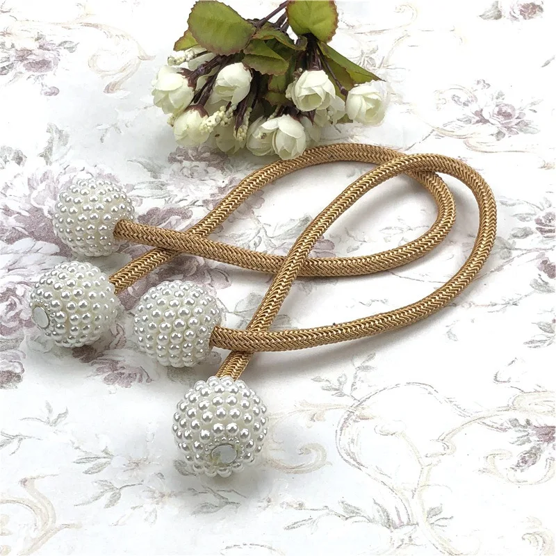 2PCS Pearl Magnetic Curtain Clip Curtain Holders Tie Back Buckle Clips Hanging Ball Buckle Tie Back Curtain Decor Accessories