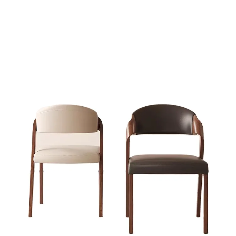 Factory Price Fashionable Skeleton Waist Design Restaurant Dining Chair Wood Leather Solid Wood Legs Coffee Chair