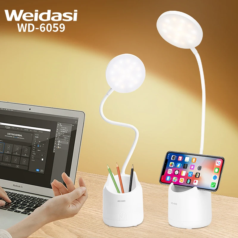 USB Home Light with Pen Holder and Mobile Phone Holder Desk Reading Lamp Multifunction Table Top Led Light Flexible