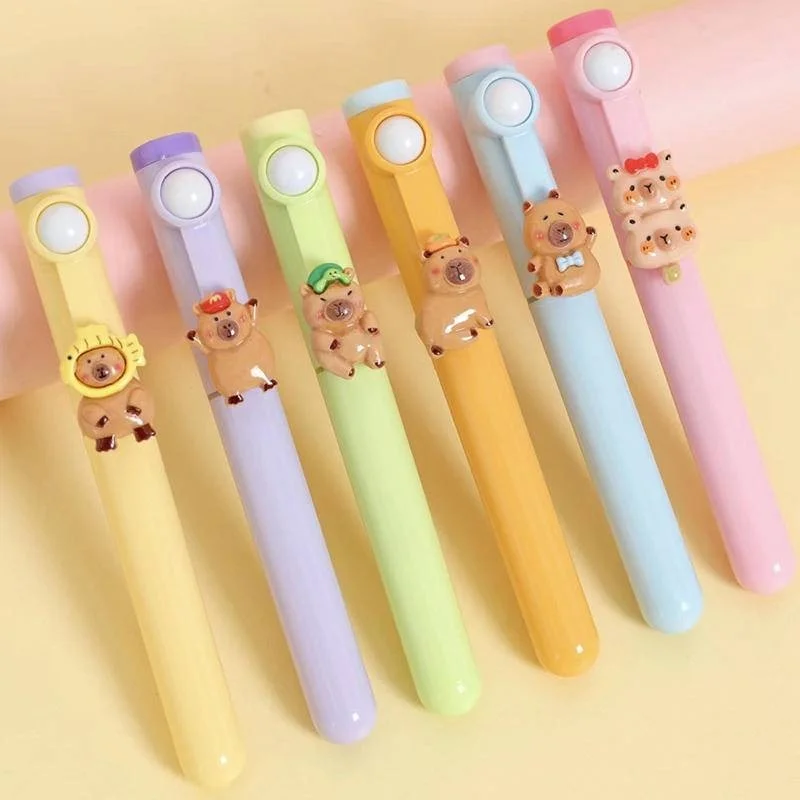 Capybara Highlighter Pen Set Kawaii Cartoon Art Fluorescent Markers Pens School Stationery Kids Gift