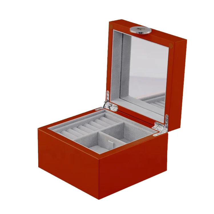 SAMDING custom mirror brown wooden jewelry box