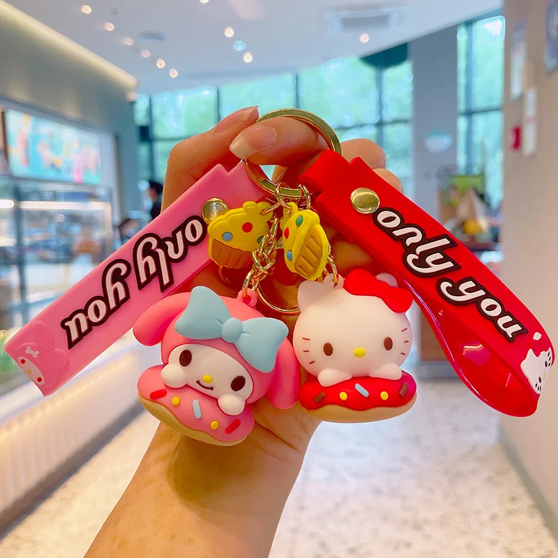 Cartoon Kawaii Keychain Doll Hello Kitty Melodys Kuromies Pompom Purin 3D Keychain Llaveros Gifts
