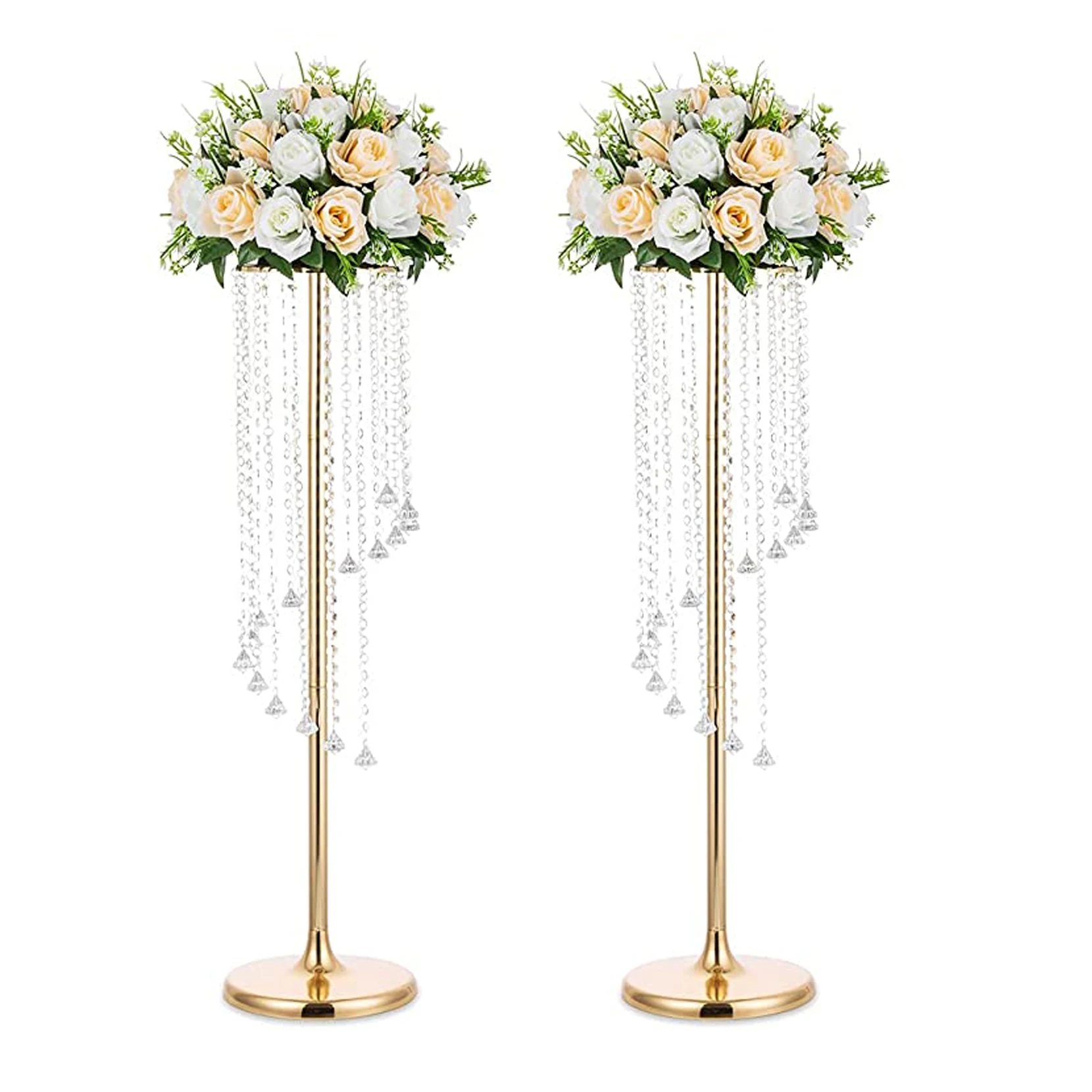 Tall Wedding Crystal Table Centerpieces Decoration Iron Gold Flower Stand Road Lead Metal vase