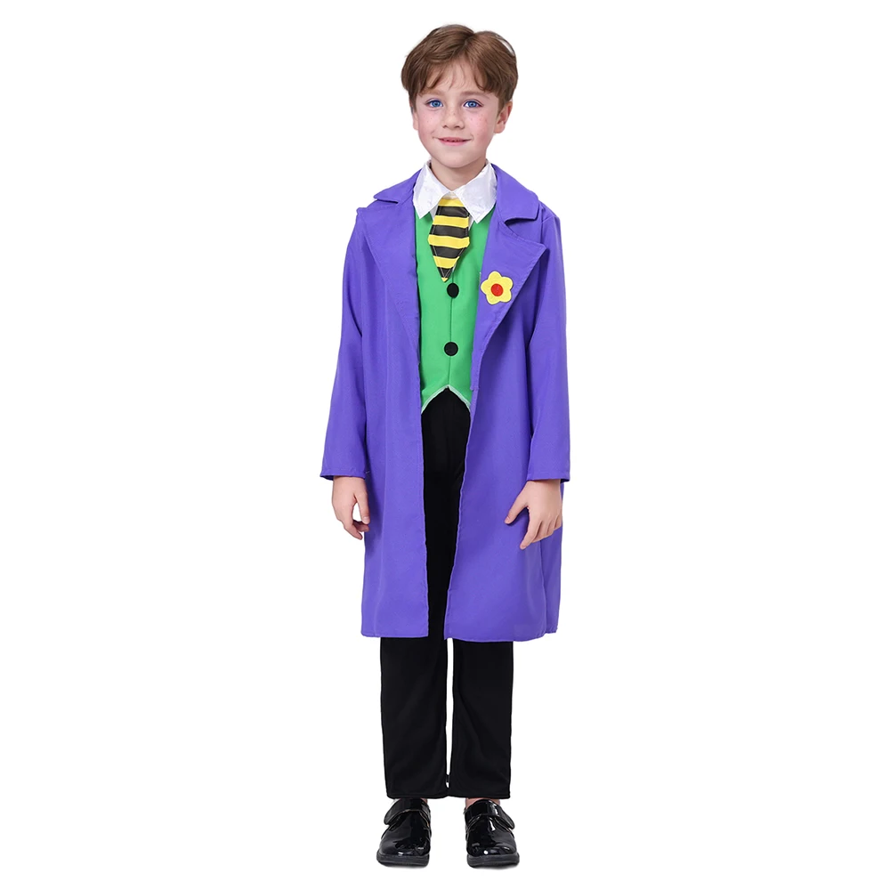 High Quality Movie Kids The Joker Clown Cosplay Suits Halloween Carnival Party Costumes