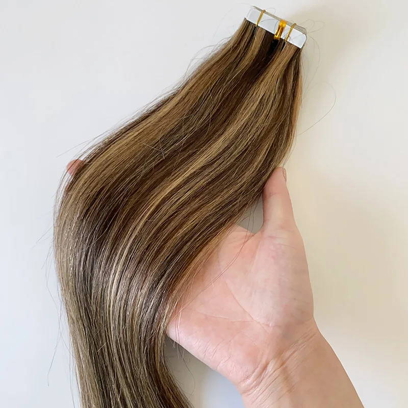 Hot sale stocking 100% European Human Hair #4/27 cuticle intact straight Tape Ins Invisible Seamless Tape in Hair extensions