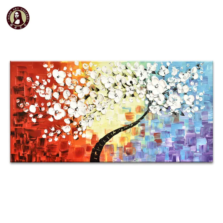 Art Gallery Picture Hanging Textured Hand Painted Cherry Tree Oil Painting Modern 3D Abstract Wall Art Canvas