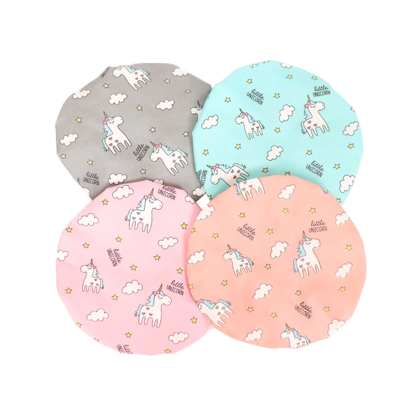 Custom High quality satin fabric Double layer water-proof reusable shower caps for bathing Christmas shower cap