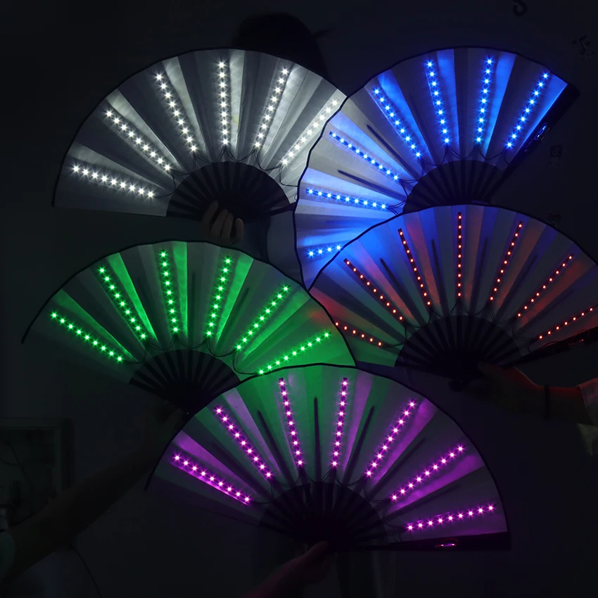 Luminous Folding Fan Dj Led Play Fan Colorful Hand Held Abanico Led Fans For Neon Lights Party Decoration Night Club Accessories