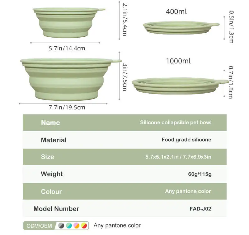 Top Factory Custom Foldable Silicone Dog Cat Bowls Food Water Bowl Collapsible Silicone Pet Dog Bowls