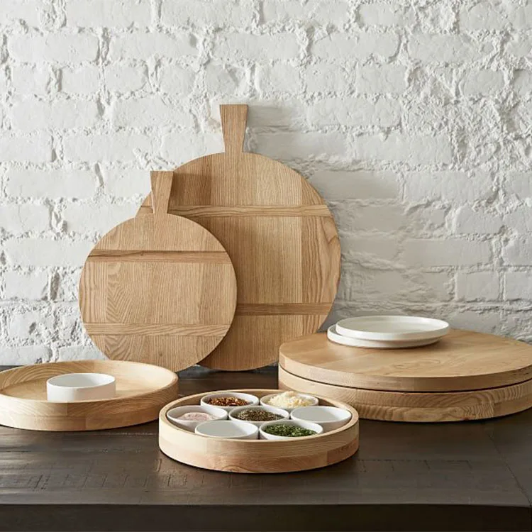Ash Wood Tray Wood Kitchen Accessories Custom Ash Cake Plate Round With Bowls