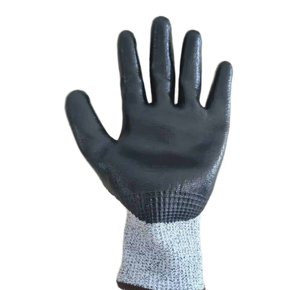 Custom Logo CE Wear Resistant Nitrile Coated Mechanical Work Anti-Tear  Anti-slip, Anti-oil Safety Anti Cut Gloves Level D