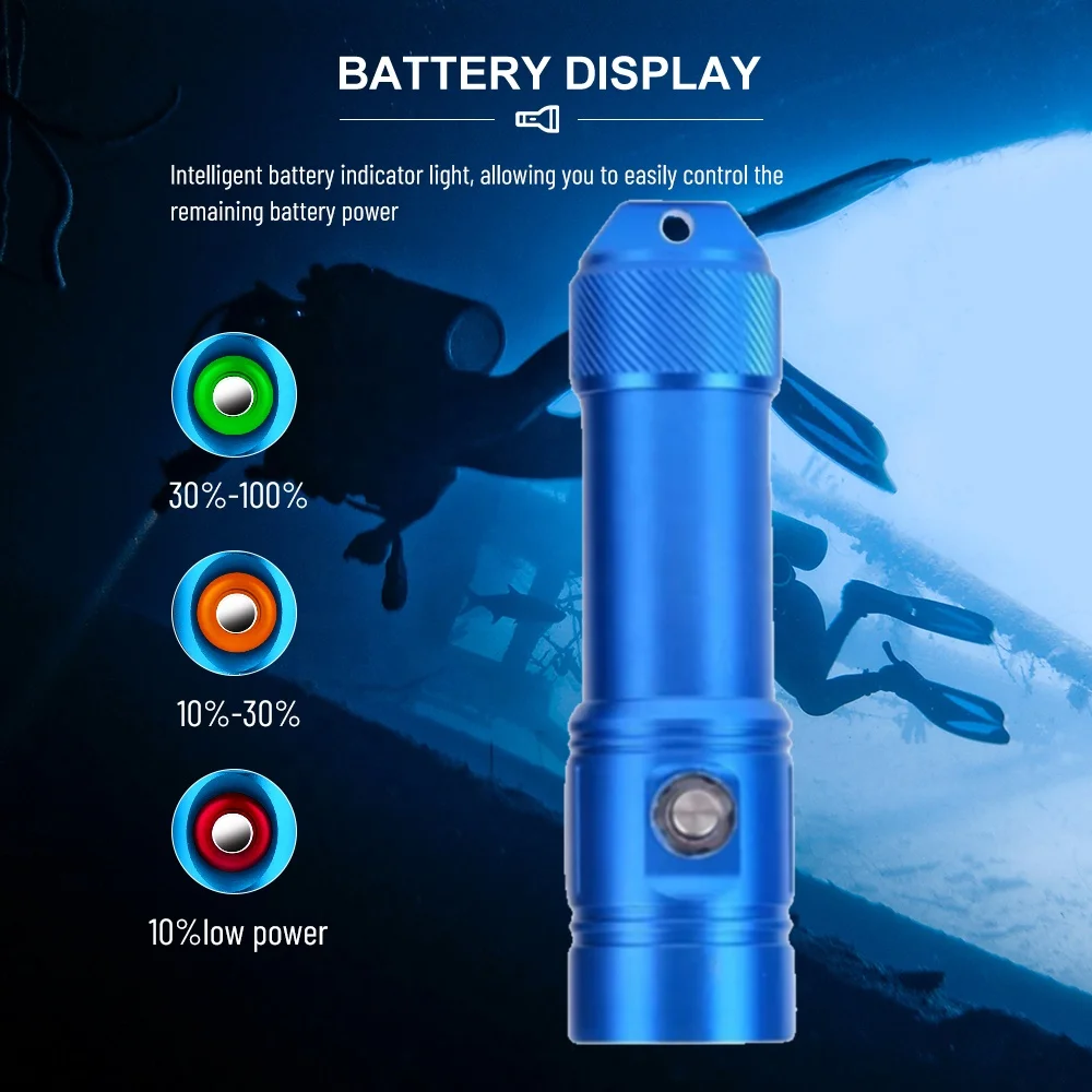 AF17D Aluminum Diving Lamp Underwater Scuba Mini Diving Torch 50m 18650 26650 Diver Flashlight Torch