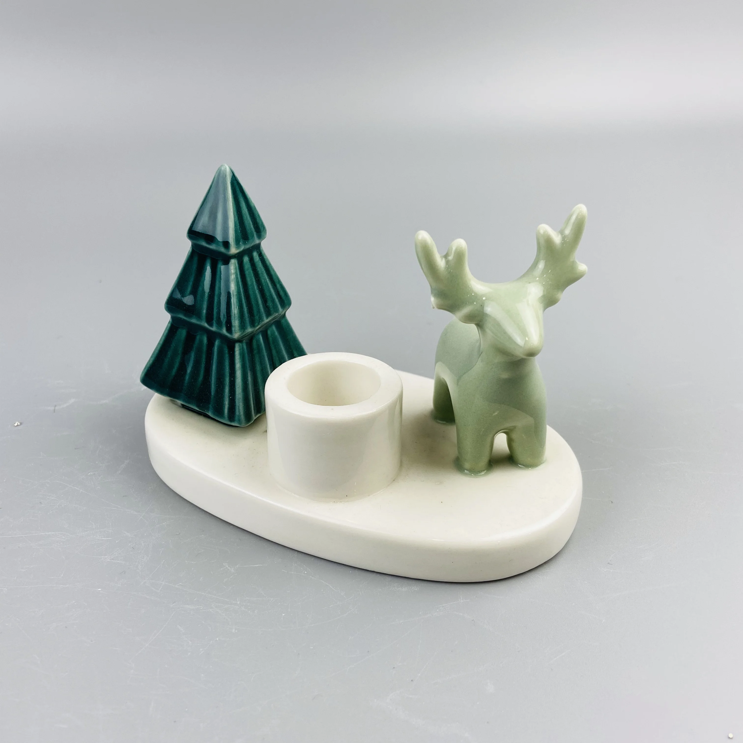 
Newest deer and Christmas tree decor porcelain candlestick holder 