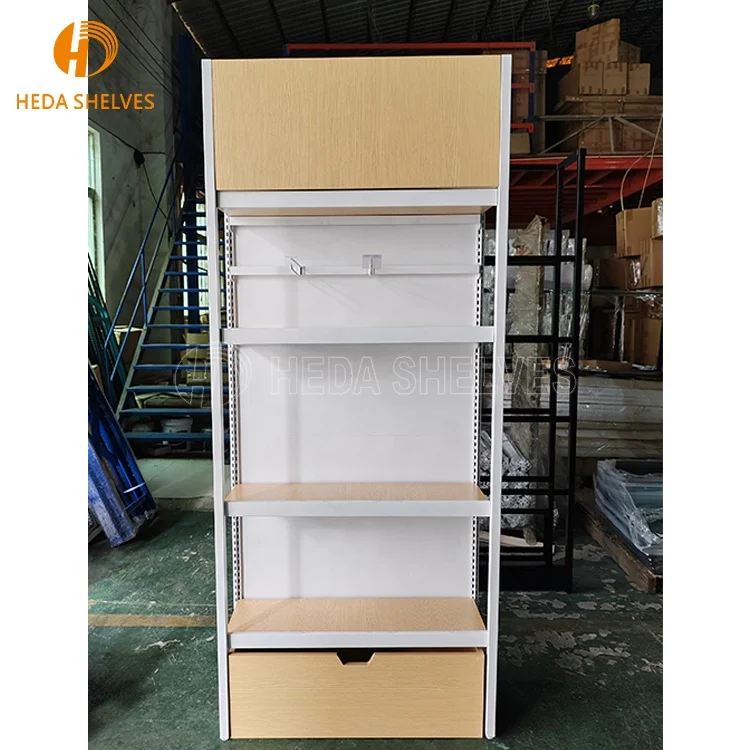 CE Factory Custom Size Color Metal Gandola Wooden Shelves White Supermarket Display Racks