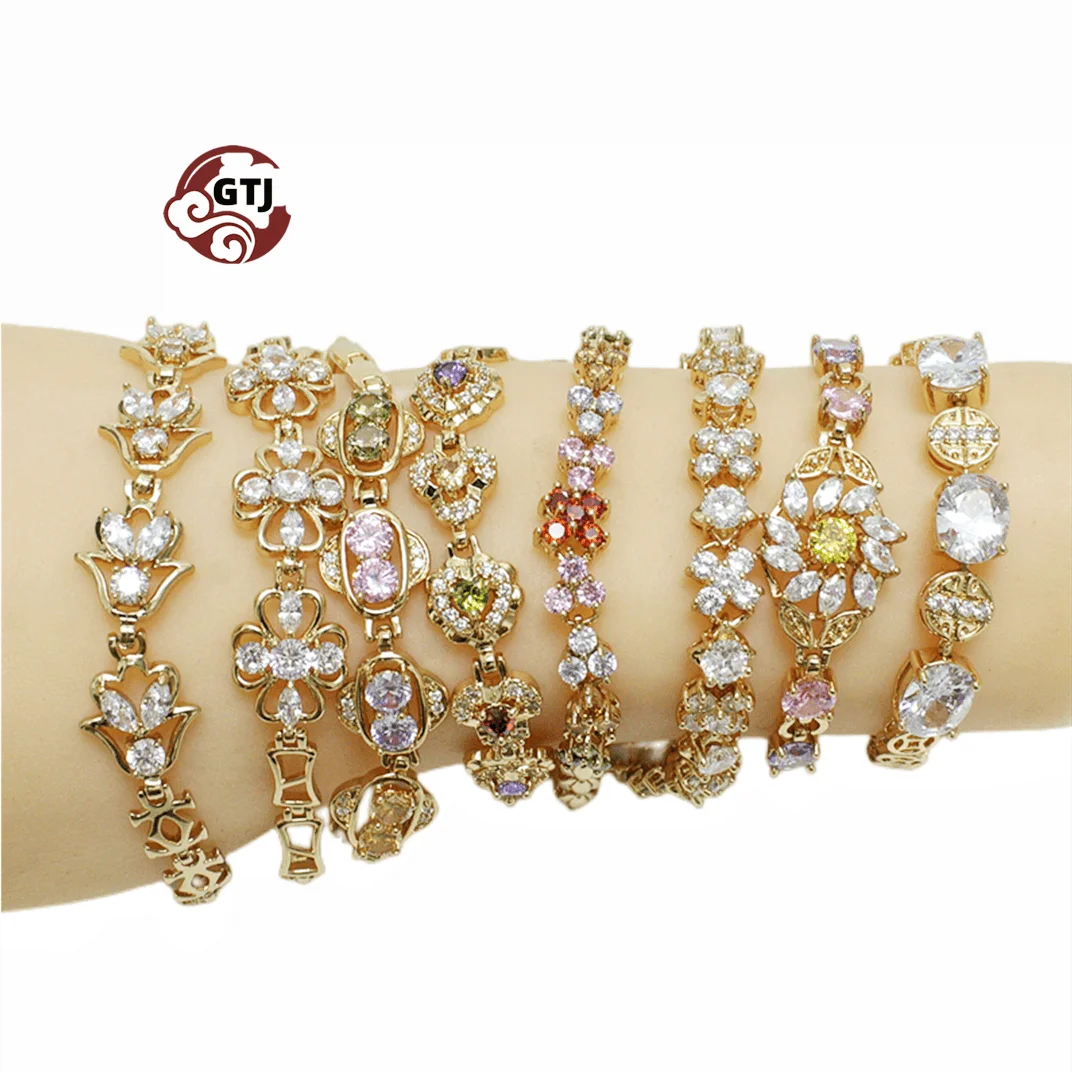 The latest copper design geometric charm color crystal gold -plated bracelet multiple styles