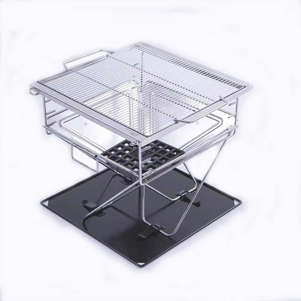 DYSC Outdoor BBQ Stainless Steel Wood Stove Folding Mini Camping Grill Charcoal Stove BBQ Grill