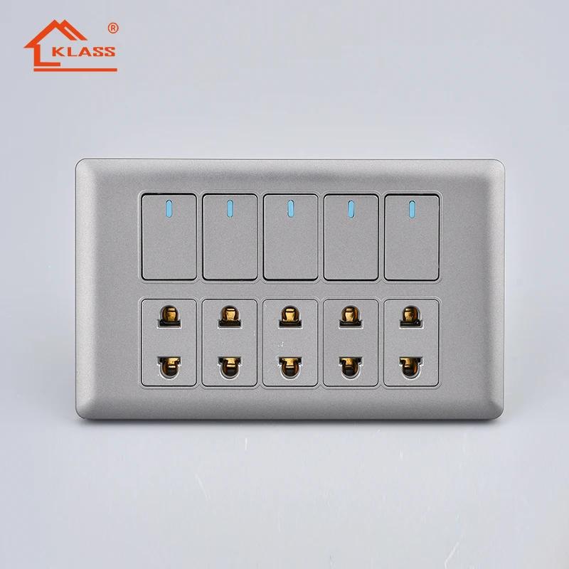 Multi-button uk standard panel pc wall switch and socket colour sliver