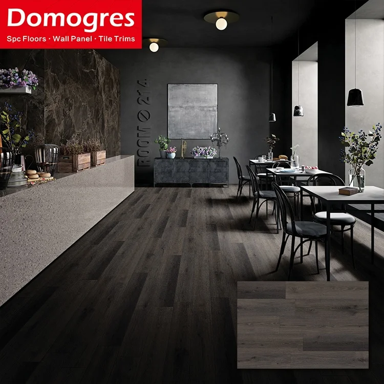 Modern luxuary 3.5mm 4mm 5mm dark brown panel vinyl spc flooring for restaurant